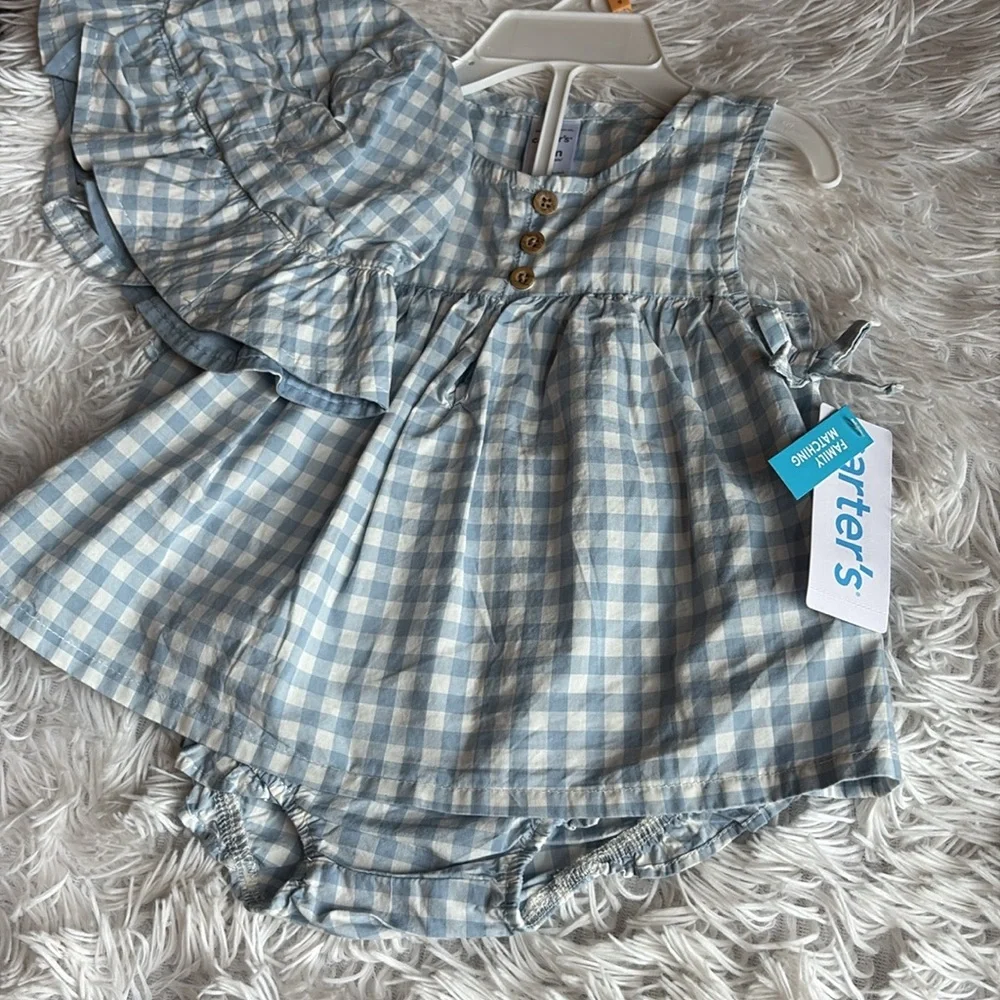 NWT Carter's Blue Gingham Diaper Cover Set 12 M